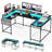 U Shaped Desk, Gaming Desk With Monitor Stand And LED Lights, Reversible Shaped Large Computer Desk With Power Outlets, Office Desk With Storage Bag And Hooks-1934096755