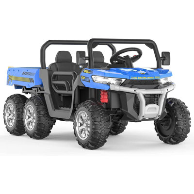 24V 4WD 6-Wheel 2-Seater Kids Ride-On Dump Truck, Remote Control, 4×75W Motors, LED Lights, Music, Functional Dump Bed
