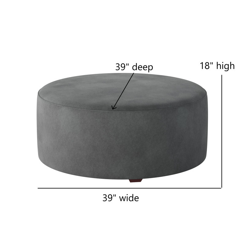 Weigand 39" Wide Round Abstract Cocktail Ottoman, Bella Asphalt Polyester