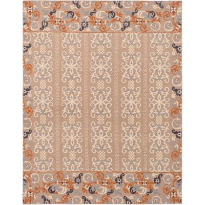 Tapis de zone brun clair en laine sumak handwoven à tissage plat Weyant