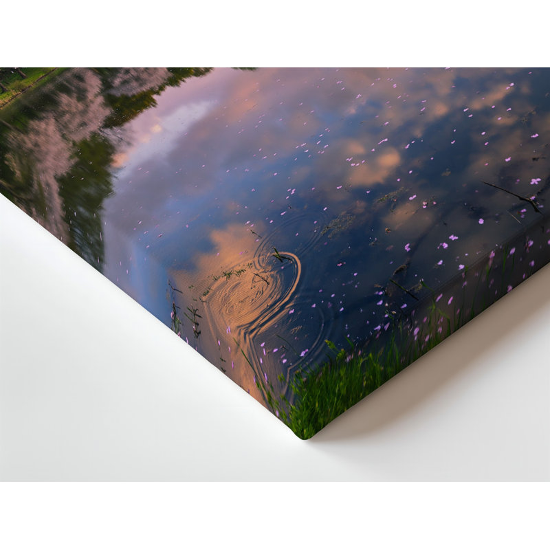 Toile, "Un paysage serein à l'aube avec un lac tranquille", art mural par Blooming Cherry Blossom, H 14 po x l 11 po