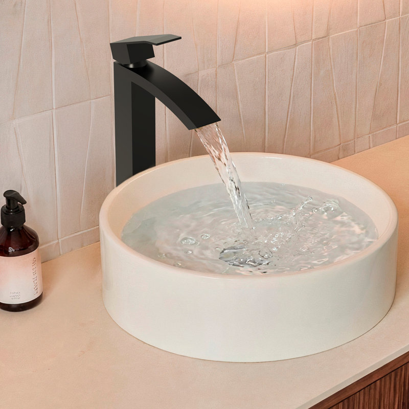 Robinet de salle de bain monotrou EVERSTEIN Vessel Cascade, haut, à poignée unique, avec bonde rétractable inclus, Noir mat