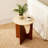 21.2” Round Travertine Look Side Table, Modern Stone-top End Table And Bedside Nightstand With Solid Wood Base, Accent Table For Living Room, Bedroom Or Small Spaces
