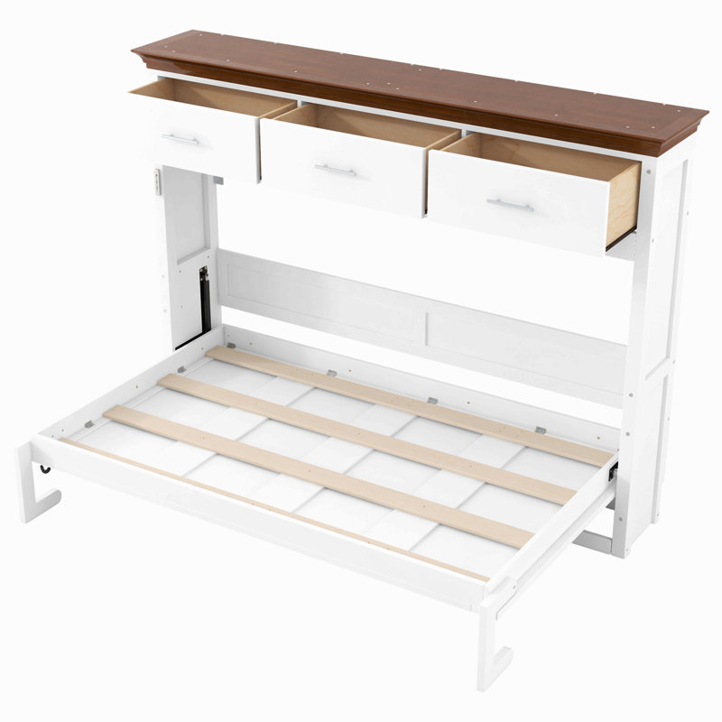 Lit escamotable simple avec 3 tiroirs, blanc