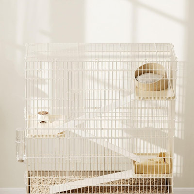 Cage en métal pour petits animaux avec roulettes - rampes, plateformes, bouteilles d'eau et bol à nourriture amovibles - enceinte intérieure