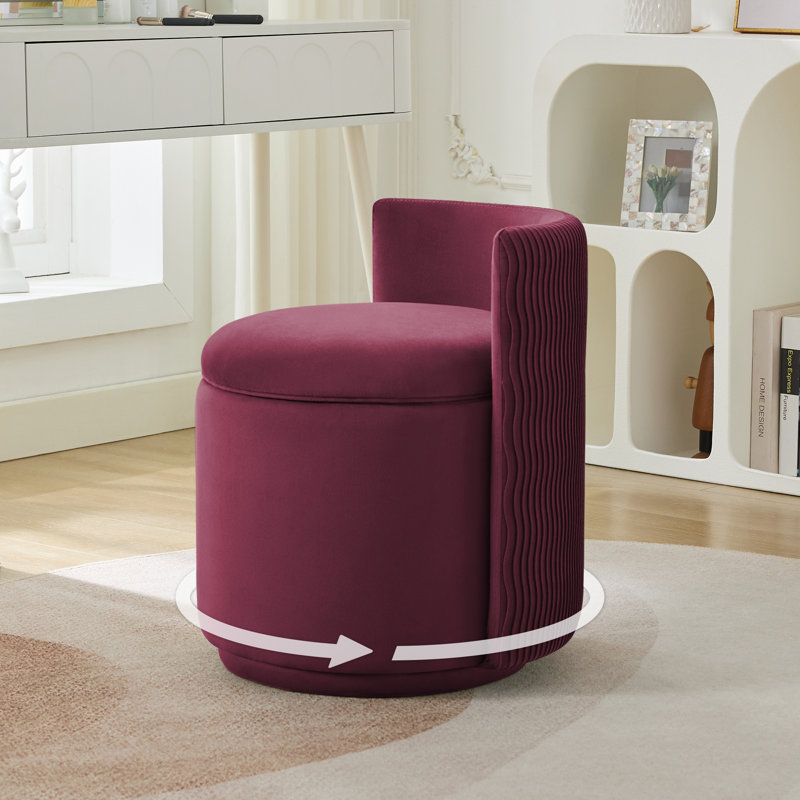 Fauteuil demi-tonneau pivotant rembourré avec rangement, Velours bourgogne, H 23 po x l 18,5 po x P 18,5 po