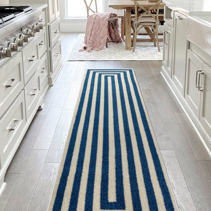 Tapis bleu marine / ivoire Isibeal, Tapis de couloir 2 pi 2 po x 8 pi
