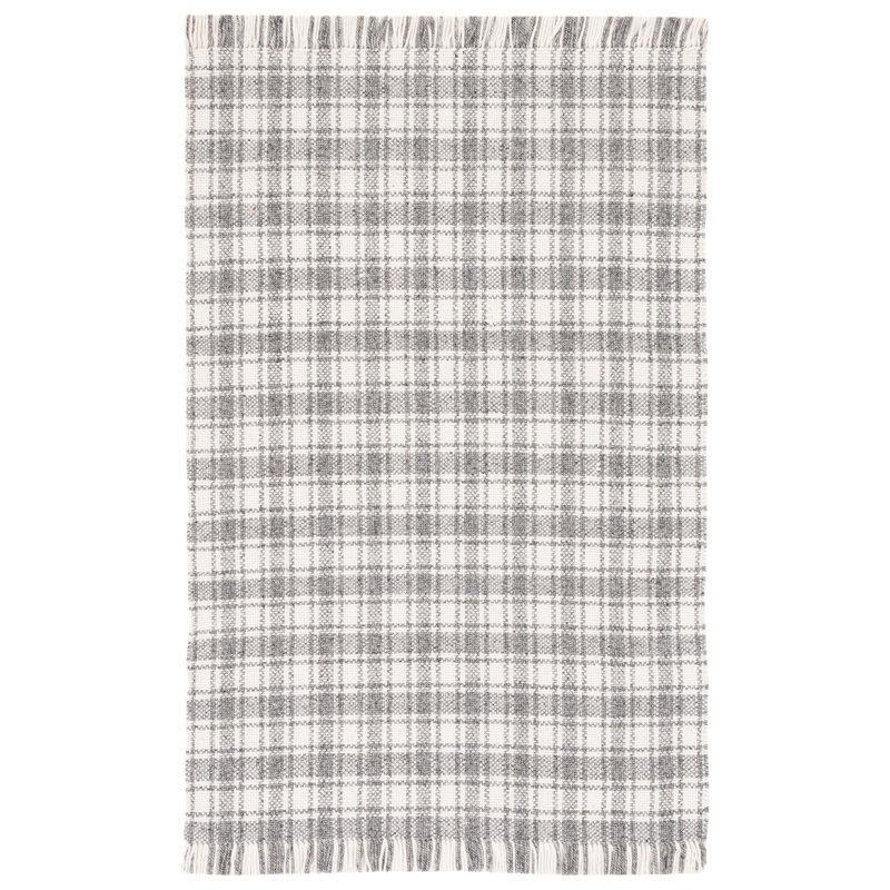 Tapis gris / beige en laine tissé à la main Jacques, Rectangle 6 pi x 9 pi