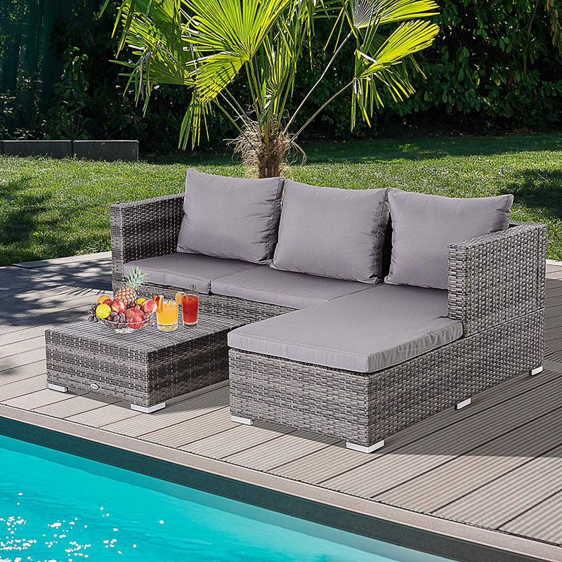 Aalijah 130Cm Wide Outdoor Right Hand Facing Garden Corner Sofa with Cushions
