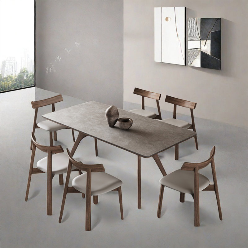 Rectangular rock plate dining table sets, 29.52"H x 62.99"L x 31.49"W