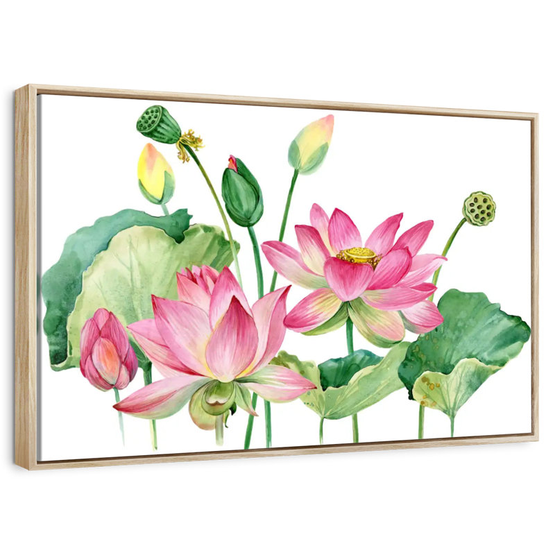 Grappe de lotus rose, Cadre flottant en bois naturel, 43 po x 29 po