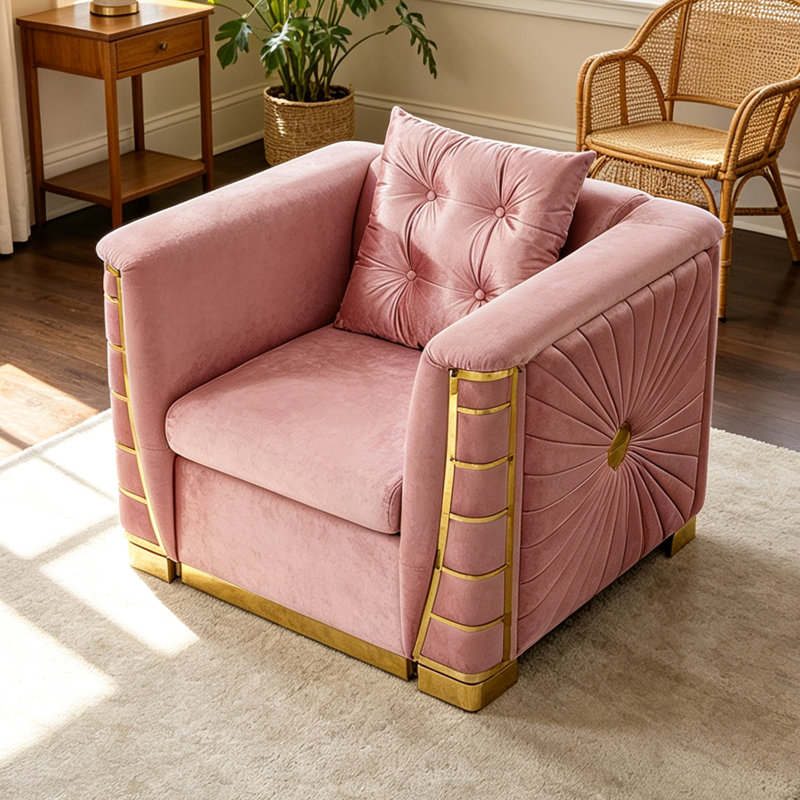 Fauteuil d'appoint une place Regalia de 40,2 po en velours avec coussin et assise épaisse pour le salon, Pink