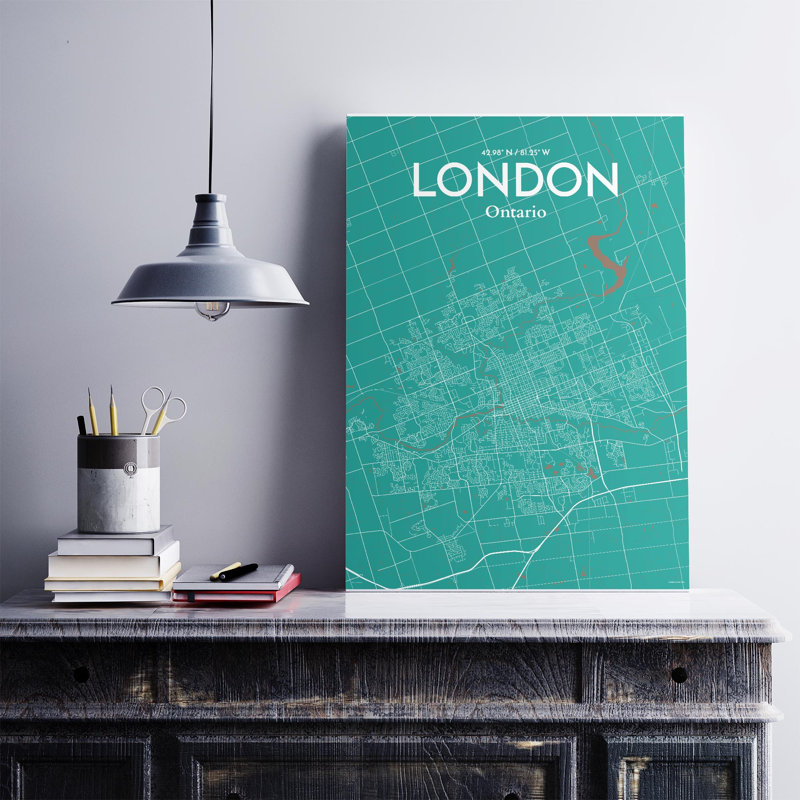 Carte de la ville de Londres, Canada, ensemble d'impressions non encadrées, H 27,6 po x l 19,7 po, Vert / Brun
