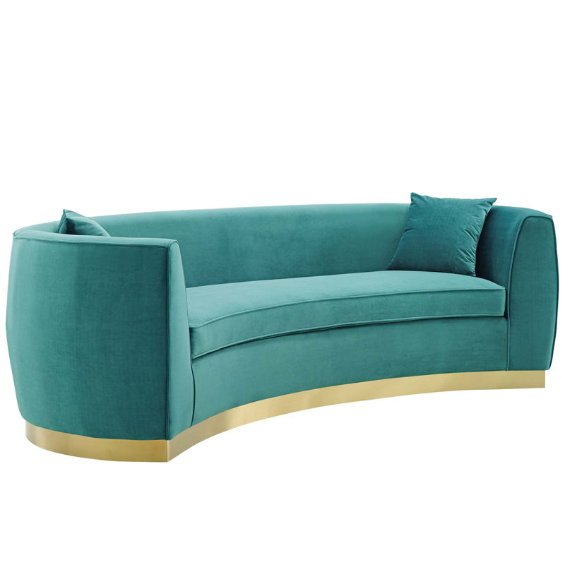Modway Silver Orchid Perez Curved Velvet Sofa, Teal Plainweave