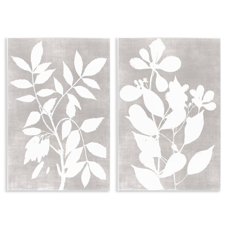 Ensemble de plaques murales 2 pièces Grey Foliage Impression, design par Stellar Design Studio, H 15 po x l 10 po