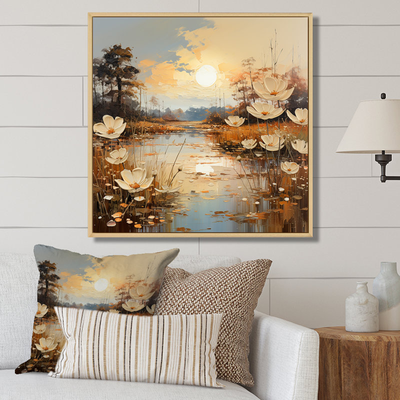 «Golden River Meadow Charm», reproduction d'art liquide, Cadre naturel flottant, 24" H x 24" W