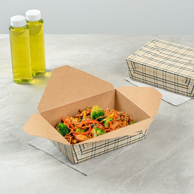 Restaurantware-Bio Tek 8.5 X 6.2 X 2.6 Inch Food Containers, 200 Durable Takeaway Boxes - Disposable, Sturdy, Plaid Paper 71 Ounce Takeout Boxes, Rectangle, For Takeouts And Delivery, Or Picnics
