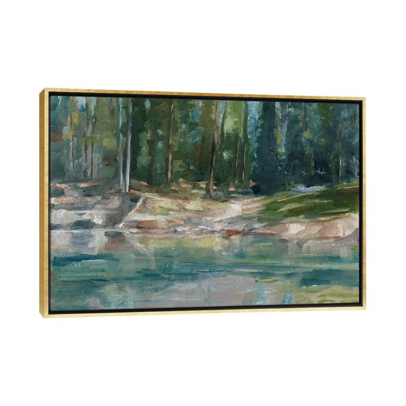 «Northwestern Lake II» par Ethan Harper, reproduction d'art, H 40 po x l 60 po x 1,5 po, Toile encadrée d'or, Pas de tapis