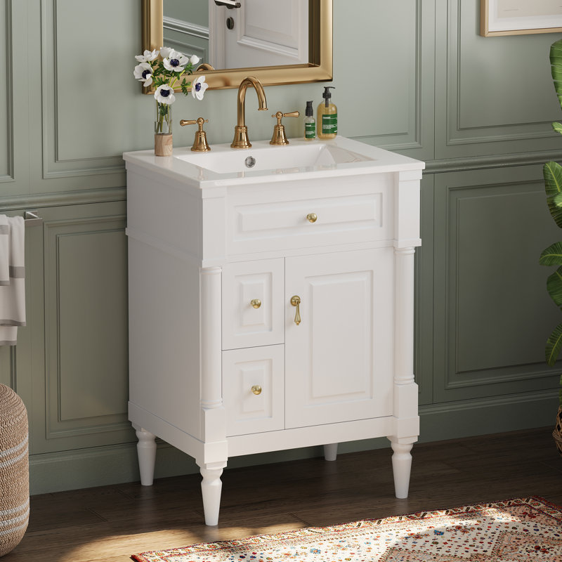 24 Inch Bathroom Vanity With Sink,white, White