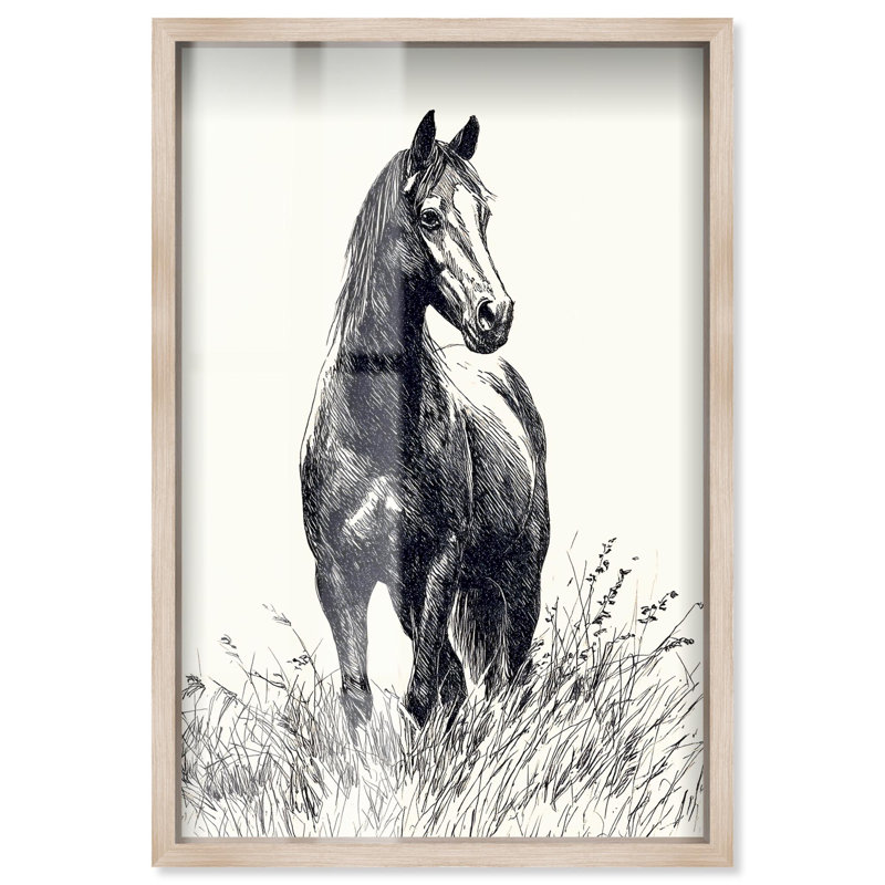 Grassy Steed IV Shadowbox Print Kitchen Wall Art by Art Remedy, Blonde Frame, 36 x 54, 55"H x 37"W, Blonde Frame