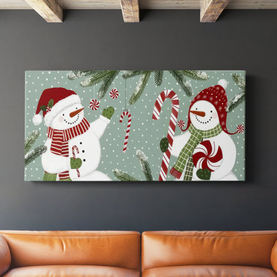 Peppermint Snowman Collection D- Gallery Wrapped Canvas -Ready to Hang