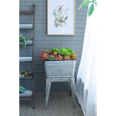 20,5 x 20,5 x 21 pouces, baignoire en fer galvanisé, utilisations multiples, boissons glacées, pots à plantes, support rustique, seaux d'attaches à rivets, jardinières,