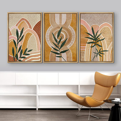 «Mid Century Modern Boho Geometric Forest Plant Polygon», ensemble de 3 impressions sur toile