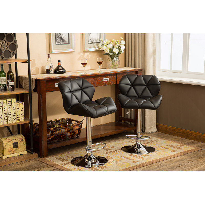 Contemporary Tufted Adjustable Height Hidraulic Bar Stools, Set Of 2, Black
