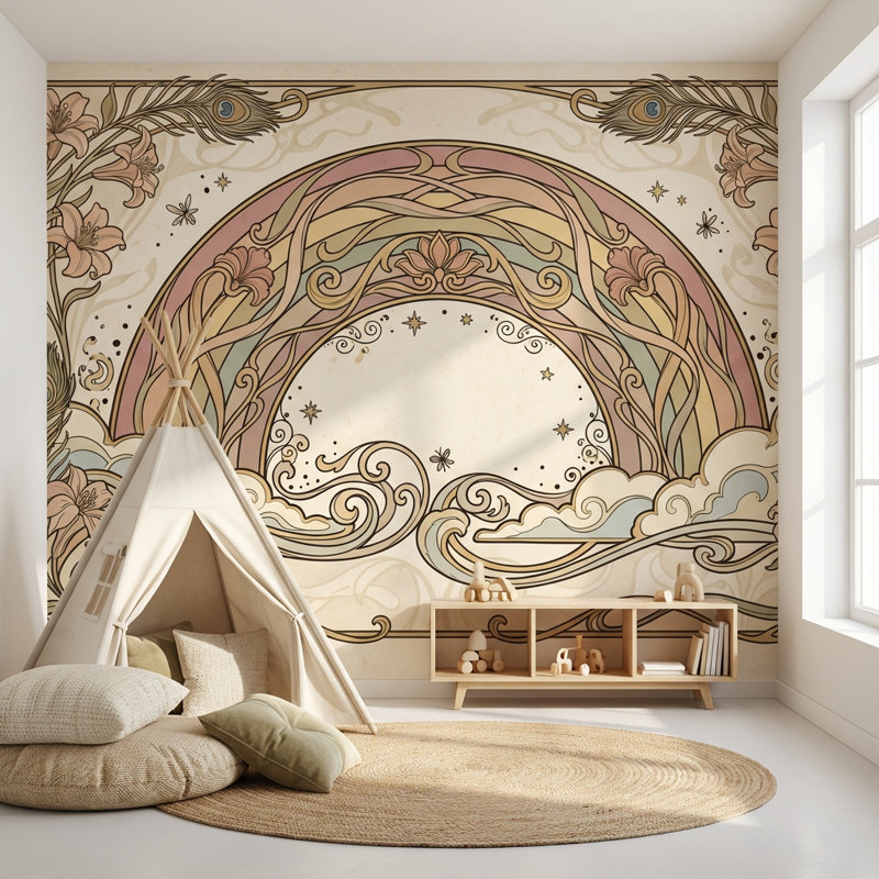 Décoration murale amovible rétro Rainbow, 120 po x 96 po, Peler et coller