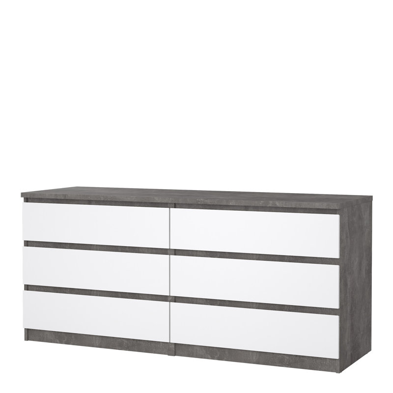 Caton 6 - Drawer Chest of Drawers, Concrete/White High Gloss