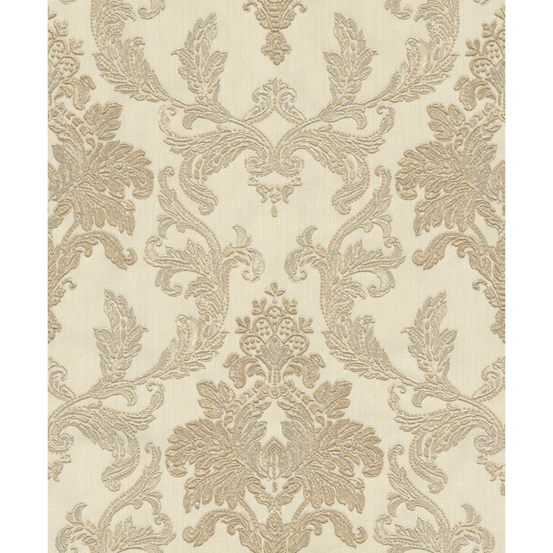 Manhattan Damask Wallpaper, Gold/Cream