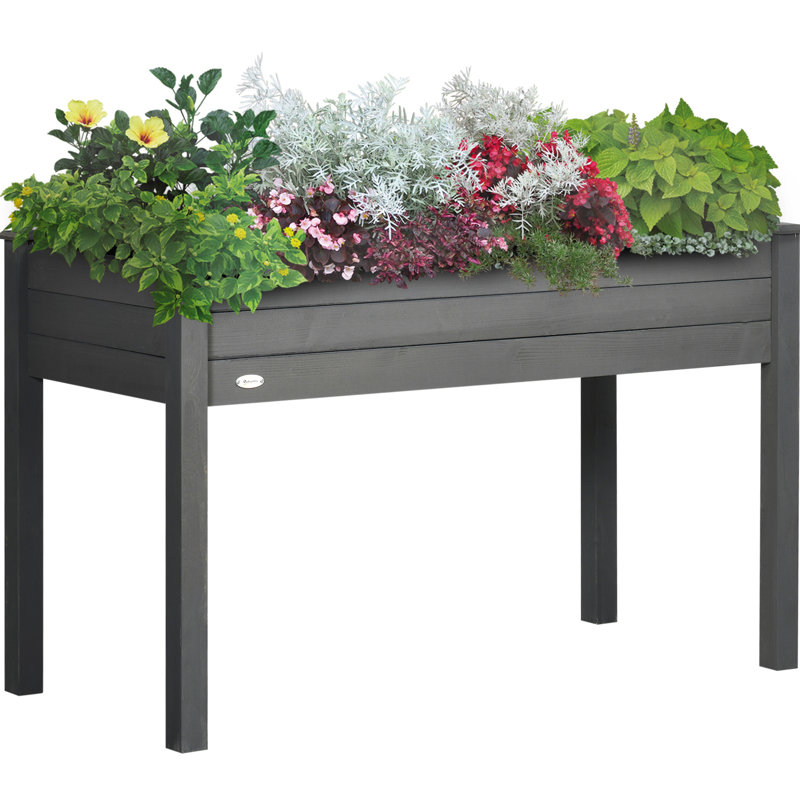 Lit de jardin surélevé avec pieds Outsunny, 48 po x 22 po x 30 po, jardinière en bois surélevée, drainant avec doublure de lit pour les légumes, les herbes et les fleurs, patio, utilisation de balcon, gris foncé