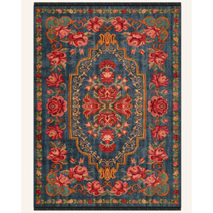 Subir Floral Red Machine Made Cotton Area Rug