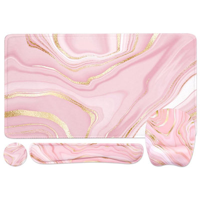 Keyboard Wrist Rest Large Mouse Pad Wrist Support For Computer, 4 In 1 Memory Foam Keyboard Pad Desk Mat Ergonomic Hand Rest Wrist Cushion For Home Office Gaming - Pink Marble