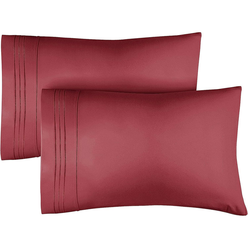Microfiber Pillowcase Set of 2, Soft Double Brushed Pillow Covers, Breathable & Easy Care, Burgundy, King