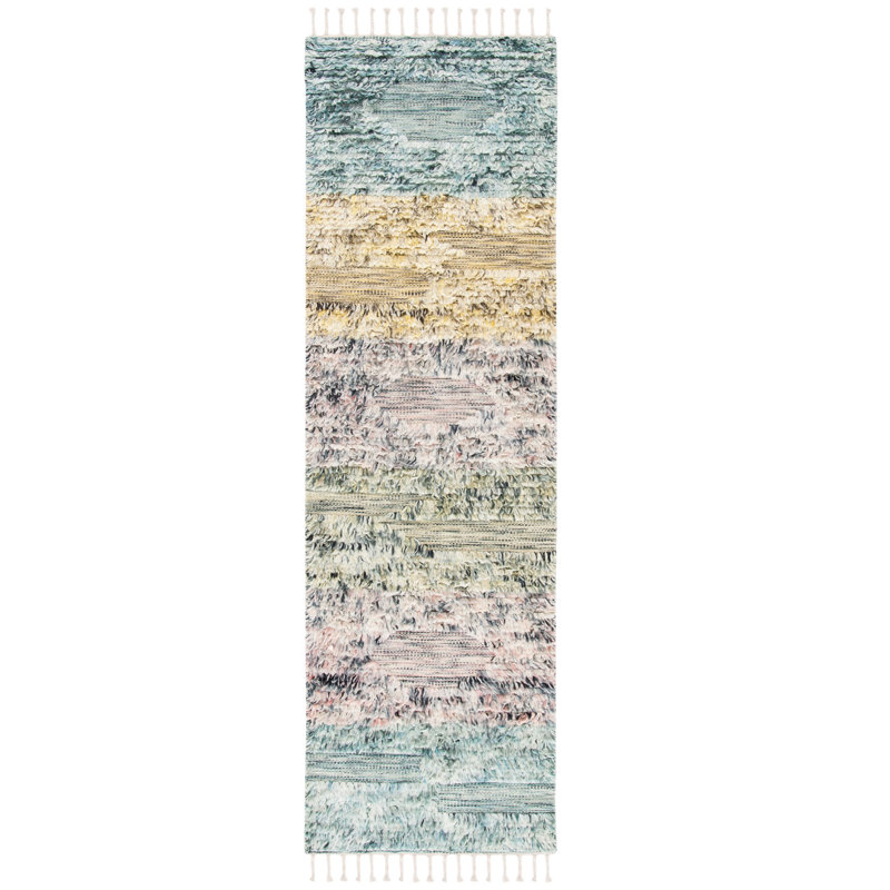 Tapis bleu en laine Aitkin, Tapis de couloir 2 pi 3 po x 8 pi