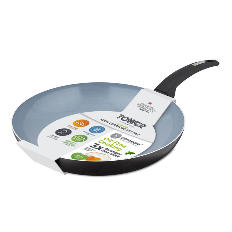 Tower Aluminium Cerasure Fry Pan with Non-Stick Coating, Suitable for all Hob Types, Graphite, Black, 32 cm