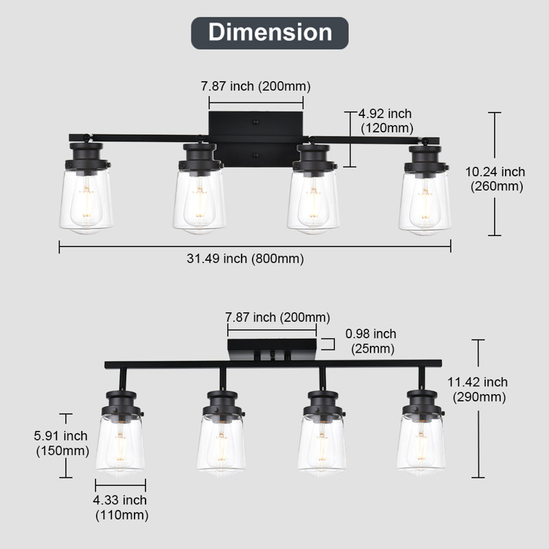 Lighting Track Light, Modern Fixed Rail Lighting With Clear Glass Shade, 4-Light Kitchen Ceiling Light In Black Finished.