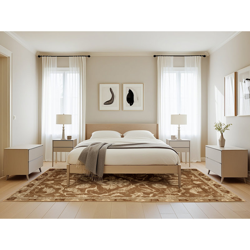 Machine Washable Art Deco Brown Area Rug, Rectangle 5' x 8'