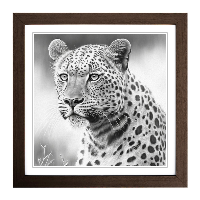 Leopard Drawing - Framed Print, Walnut