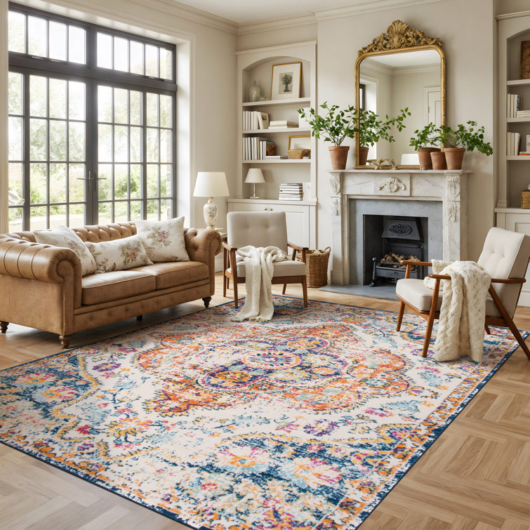 Beverly Oriental Orange/Blue/Cream Area Rug