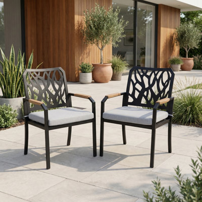 Outdoor Aluminum Dining Chairs With Sunbrella Cushions（set Of 2)