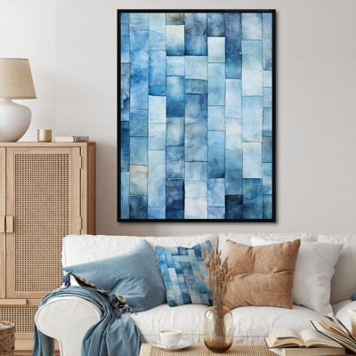 Carreaux scandinaves blancs et bleus VII - art mural abstrait