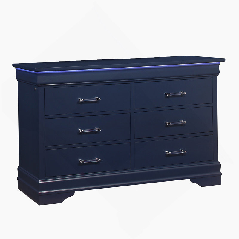 Commode horizontale en bois manufacturé avec 6 tiroirs