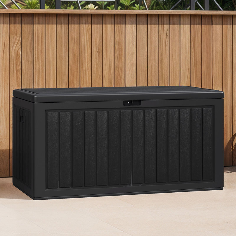 YITA 90 Gallon Water Resistant Resin Lockable Deck Box, Black