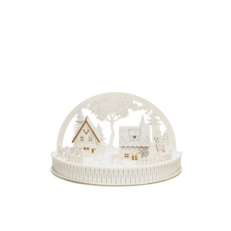 Houses and Reindeer LED Wooden Silhouette
