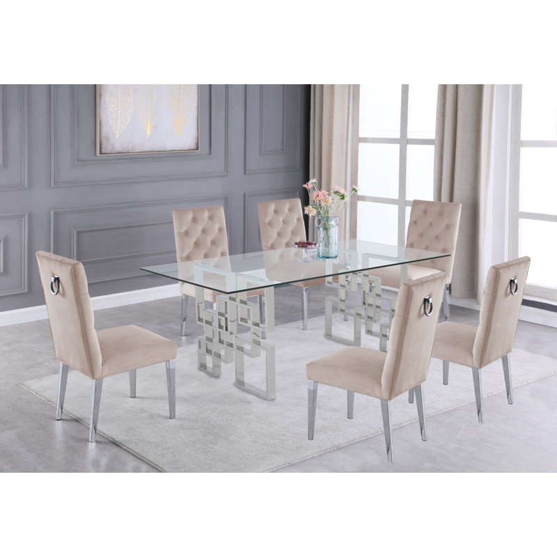 Ensemble de salle à manger Marcano, Argent, Crème, 7 pièces incluses