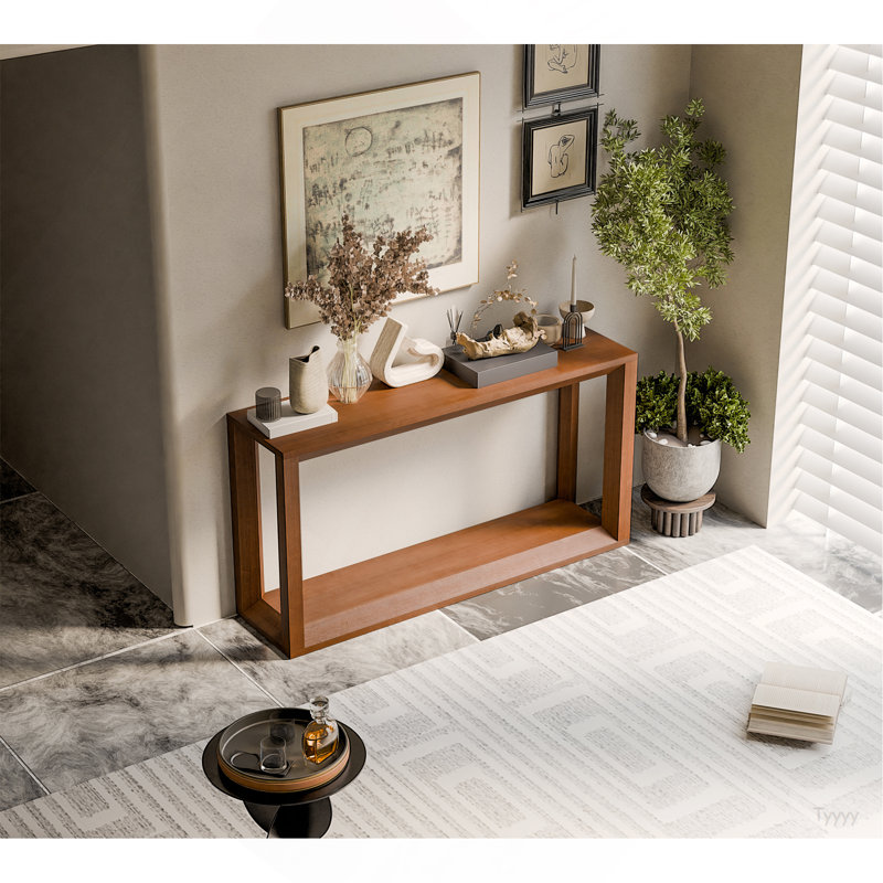 Console rectangulaire de 60 po en placage de bois massif, table de canapé large, table de canapé derrière avec amplement de rangement pour le vestibule et le salon, brun foncé