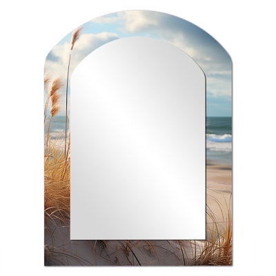 «Beach Photo Coastal Harmony I», miroir décoratif arqué de plage, miroir mural asymétrique beige, impression d'art en métal