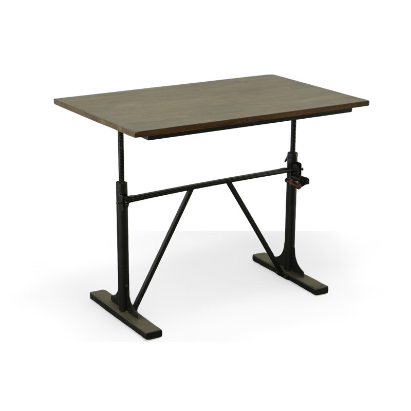 Modern Black 48" W x 30" D Adjustable Height Writing Desk with Industrial Charm, Black